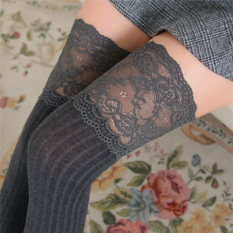 Vertical Striped Cotton Socks for Students, Wide Lace Stockings, Height Socks, Spring and Autumn