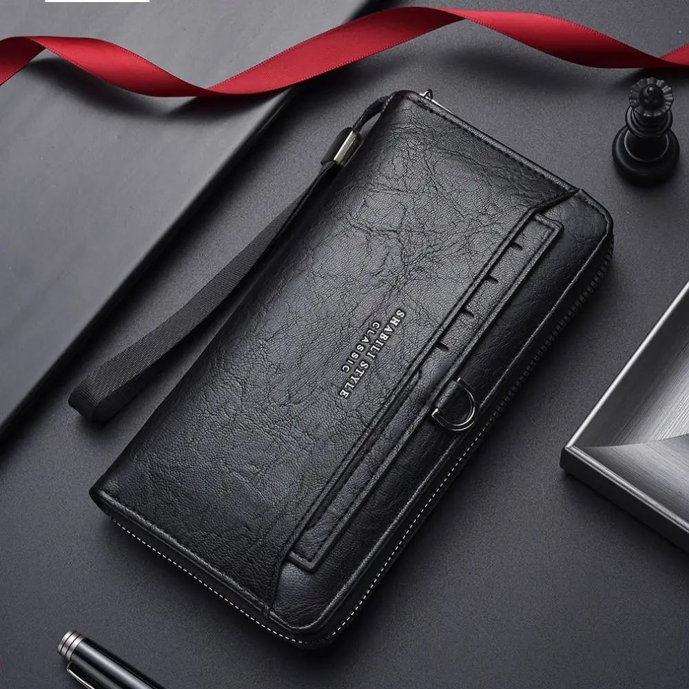 أنيقة محفظة الرجال محفظة من البولي يوريثان سعة كبيرة سستة الأعمال حقيبة صغيرة محفظة نسائية للعملات المعدنية بطاقة العلامة التجارية محفظة طويلة هدية