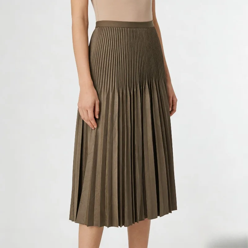 تنورة مياكي بطيات 2026 لربيع وخريف أنثى بلون سادة فضفاضة مقاس كبير Jupe عالية الخصر غطاء رقيق تنورة على شكل حرف a المنشعب #1