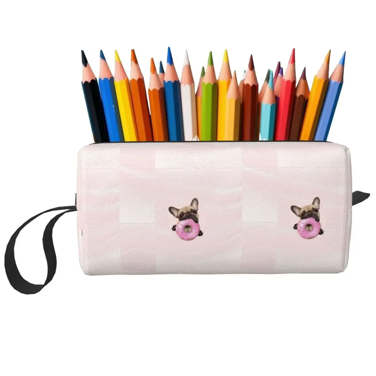 French Bulldog Lovers, Sweet Frenchie With Pink Donuts Makeup Bag  Toiletry Cosmetic Bag for Women Beauty Travel Pencil Case