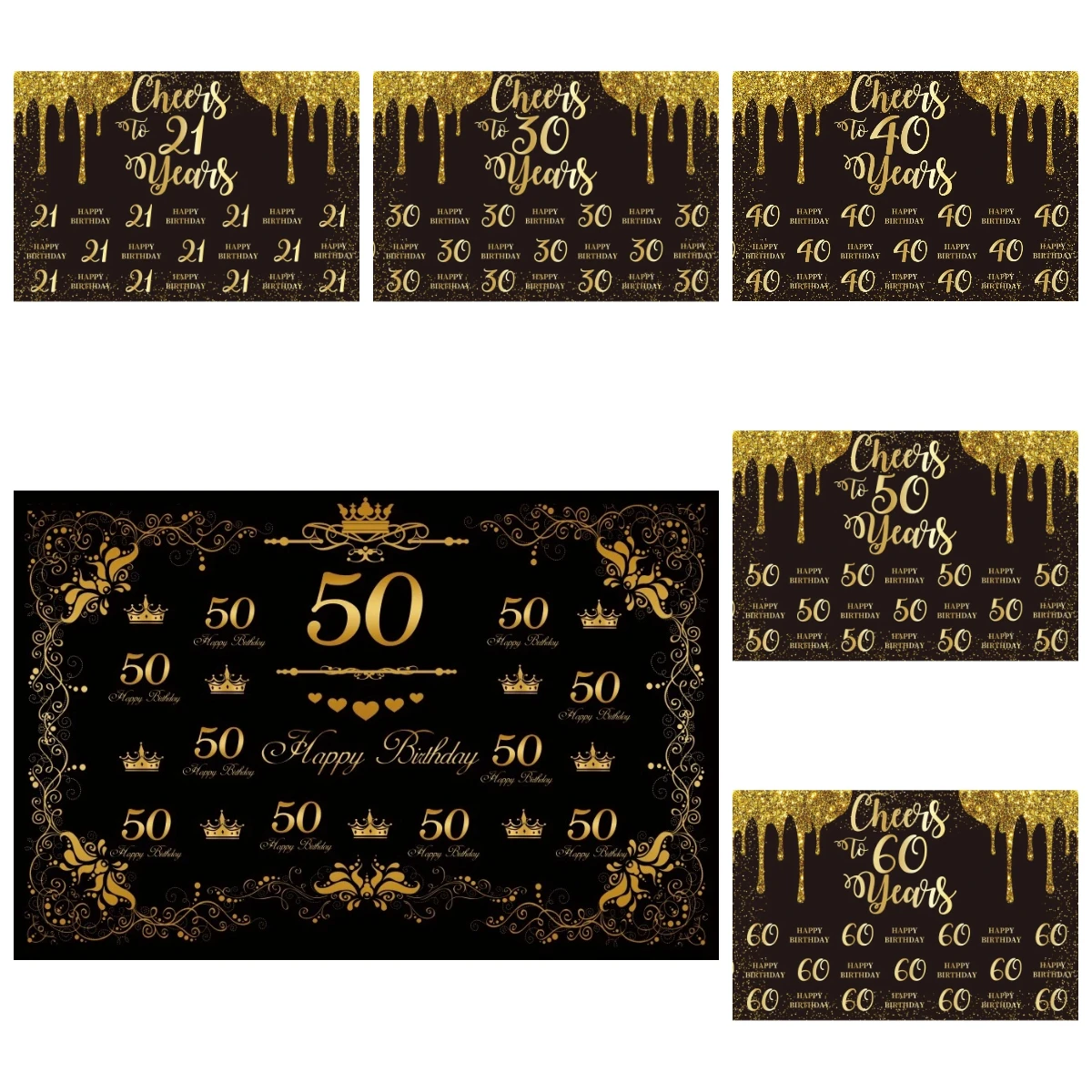 Custom Black Gold Birthday Backdrop 21st 40th 50th Years Adult Birthday Party Milestone Celebration Photo Props Background Decor