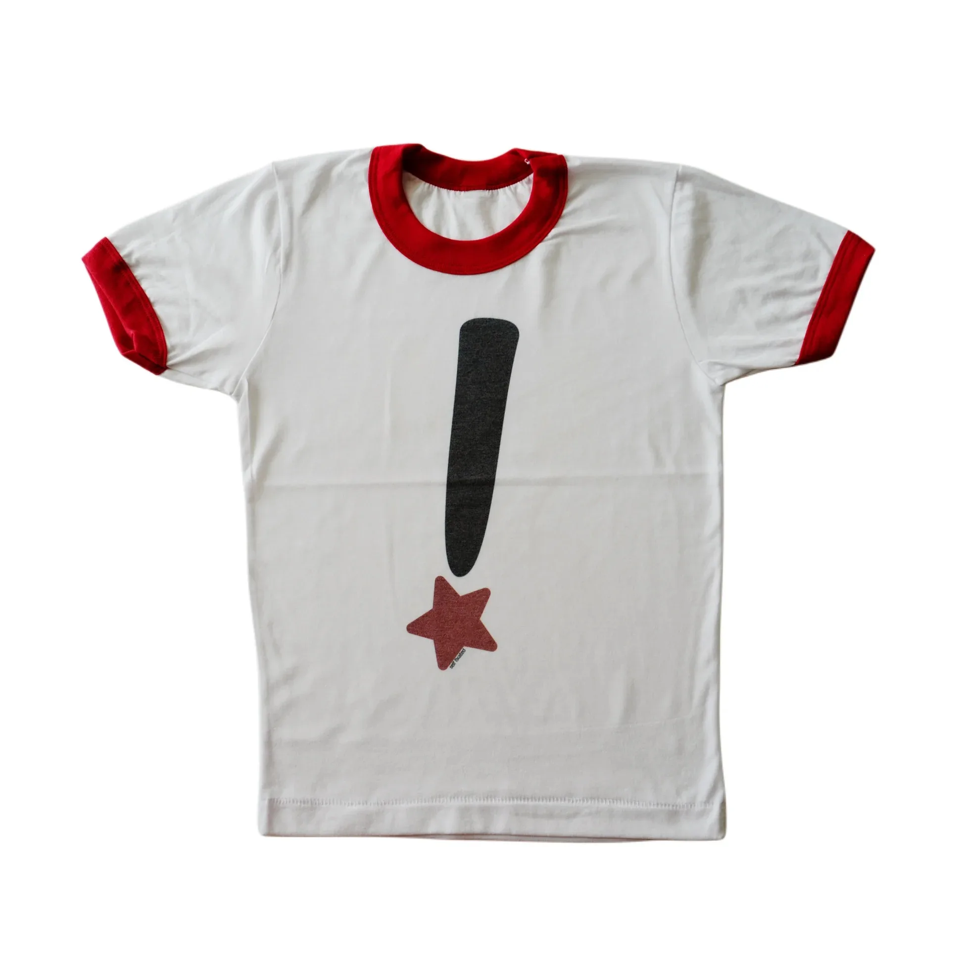 Red Trim Ringer T Shirt Women Exclamation Mark Red Star Print Retro Contrast Collar Short Sleeve Y2K Vintage Casual Basic Tee