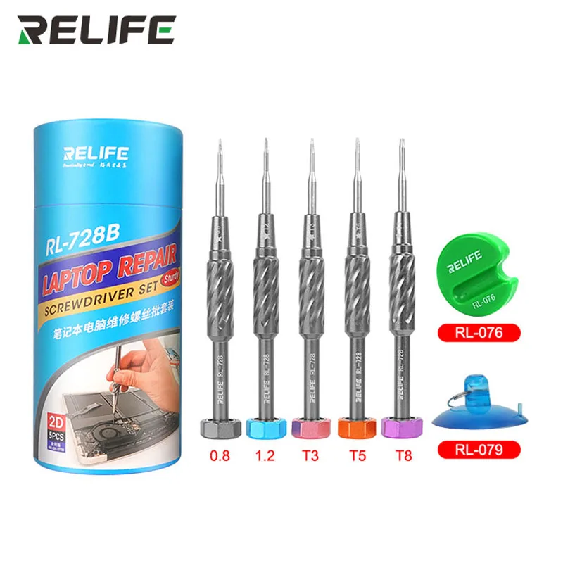 Relife RL-728B Laptop Repair Screwdriver Set Steel Bit Screwdriver Pentagonal1.2 0.8 T3 T5 T8 Strong Magnetic Adsorption Tool