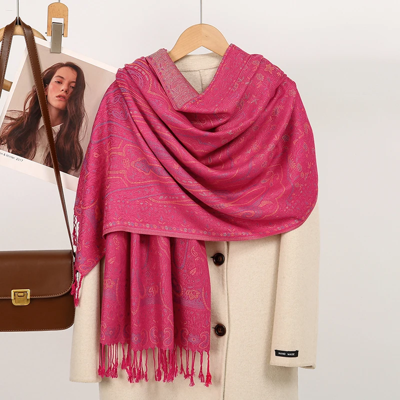 

Paisley Pashmina Shawl Scarf Women Jacquard Cashew Printed Scarves Borders Female Tassel Travel Blanket Wraps Ethnic Shawls