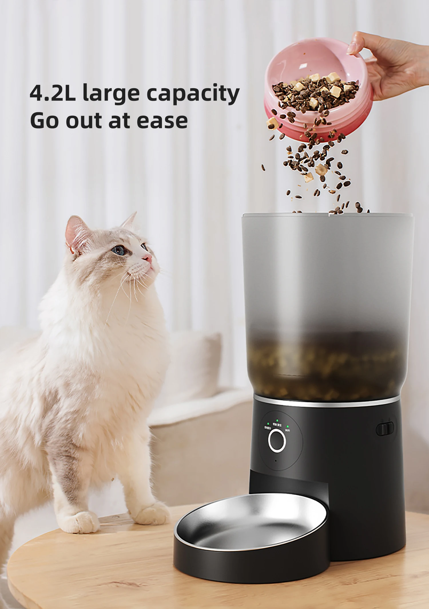 Modern fashion design smart app-controlled automatic pet feeder with Wi-Fi