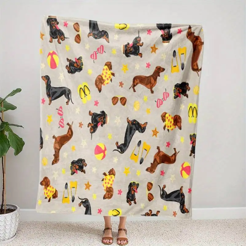 

Плед с летним принтом «Грайливый такса» — Мягкий плед с изображением милого таксы для уютного и веселого домашнего декора