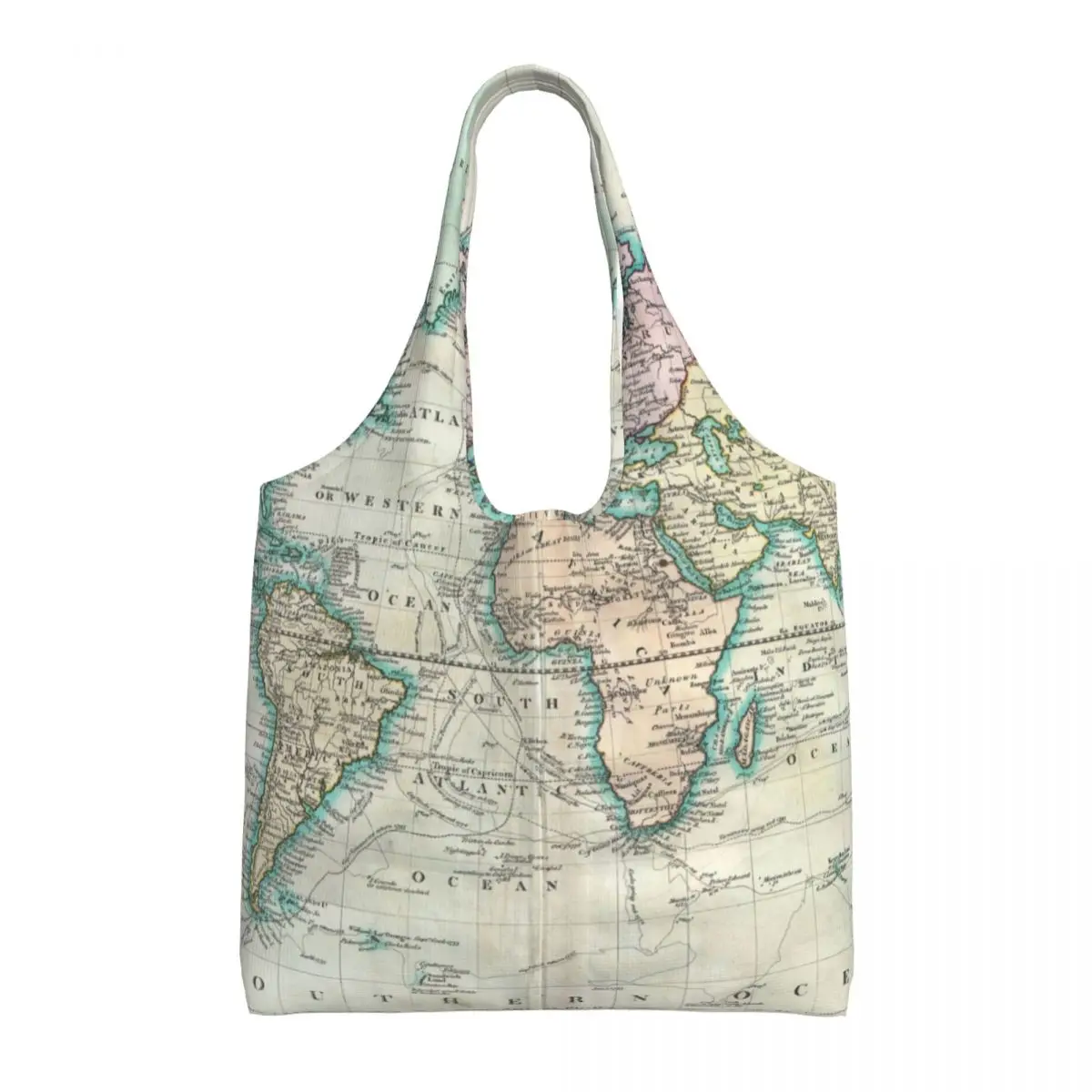 Earth Map Shopping Bag Vintage Map of The World Woman Fashion Handbags Aesthetic Cloth Streetwear Bags