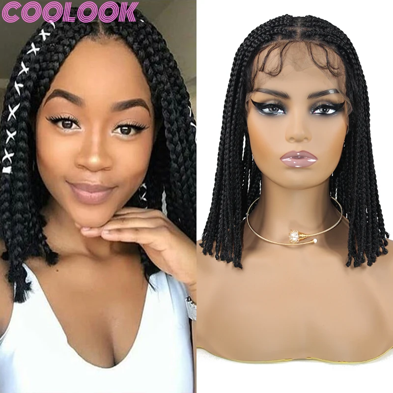 

10 Inch Synthetic Full Lace Braided Wig Black Short Bob Cornrow Square Part Braid Wig for Women Knotless Lace Frontal Braids Wig