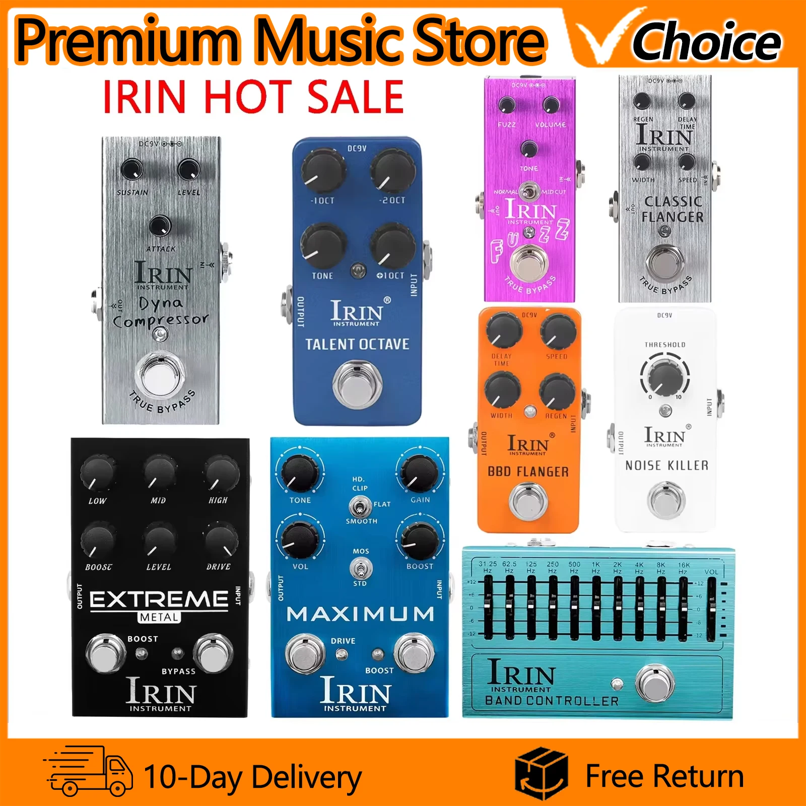 IRIN Hot Sale Electric Guitar Pedal Octave/Fuzz/Compressor/Flanger/Noise Killer/Maximum/Extreme/EQ Controller Effects Pedal