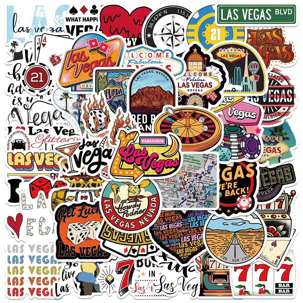 50pcs Las Vegas The Silver State Stickers Funny Cartoon Graffiti Decals For Laptop Luggage Skateboard Scrapbook Diary Stickers