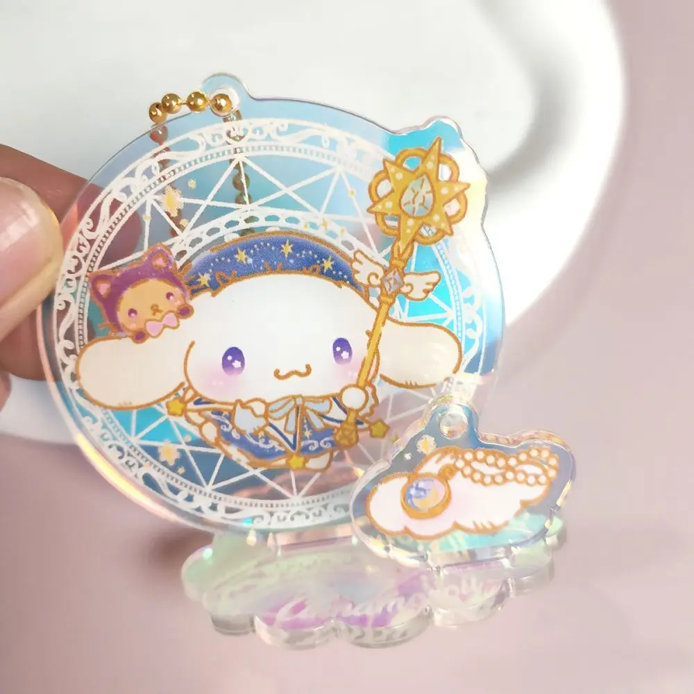 Kawaii Sanrio Anime Laser Acrylic Brand Figure Cinnamoroll Kuromi HelloKitty Keychain Action Figures DIY Toys Gifts for Children