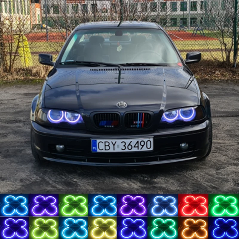 131mm + 146mm Multi Color RGB Cotton Light LED Angel Eye  Remote Control For BMW 3 5 7 Series E36 E38 E39 E46 Accessories