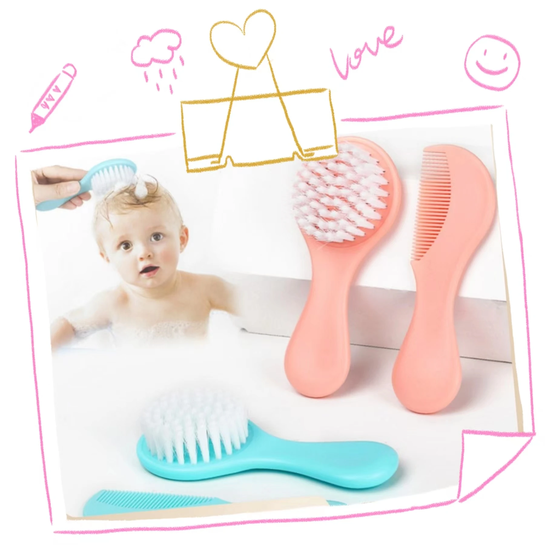 2pcs Baby Comb Baby Scalp Removal Brush Massage Newborn Children Bath Hair Washing Soft Brush Comb Set