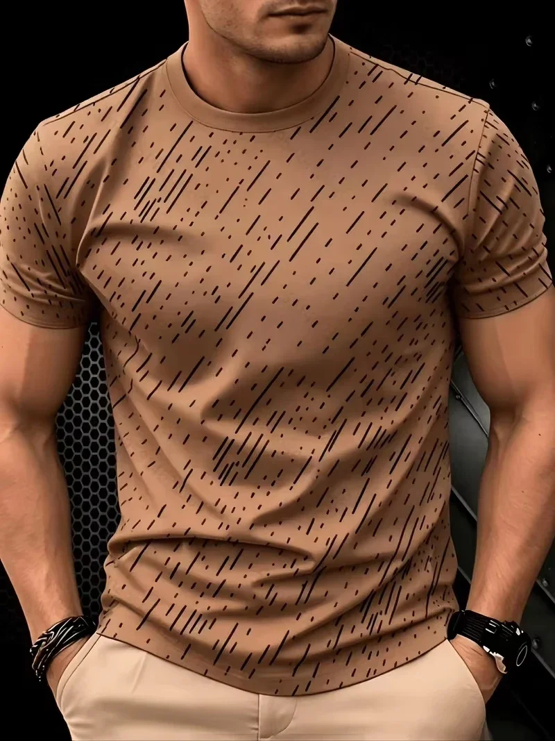 Summer Mens Crew Neck Short Sleeve Tee Abstract Black Streak Dot All Over Print Casual Slim Fit Daily Wear Fashion T Shirt