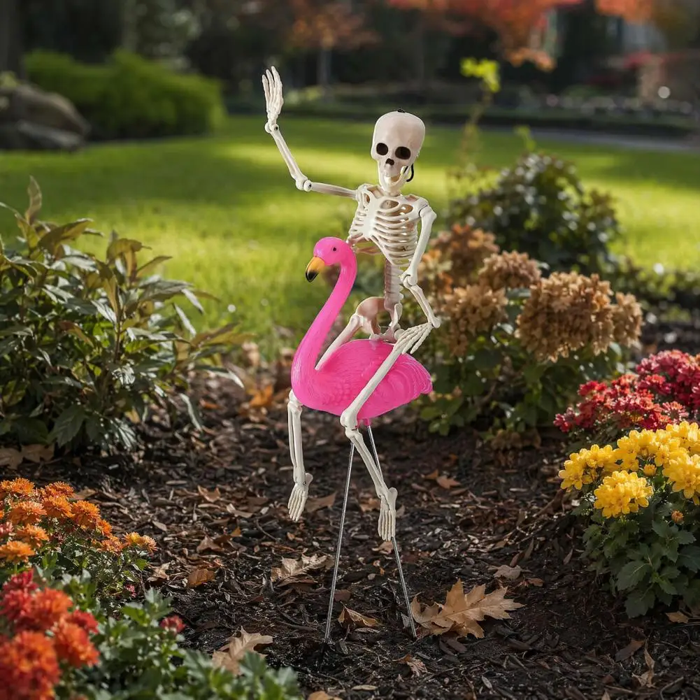 Photogenic Halloween Decor Halloween Skeleton Flamingo Yard Stake Pink Bird Skeleton Lawn Ornament Spooky Outdoor Garden