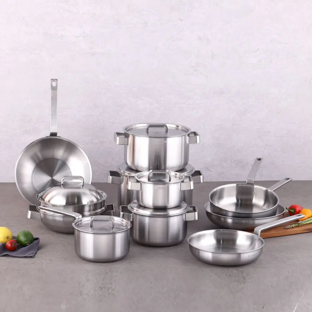 Living Art Durus 5 Layer 316TI Stainless Steel Pan Set of 4 (Frying Pan 24 cm / 28 cm / Sauce Pan 24 cm / Wok 28 cm)