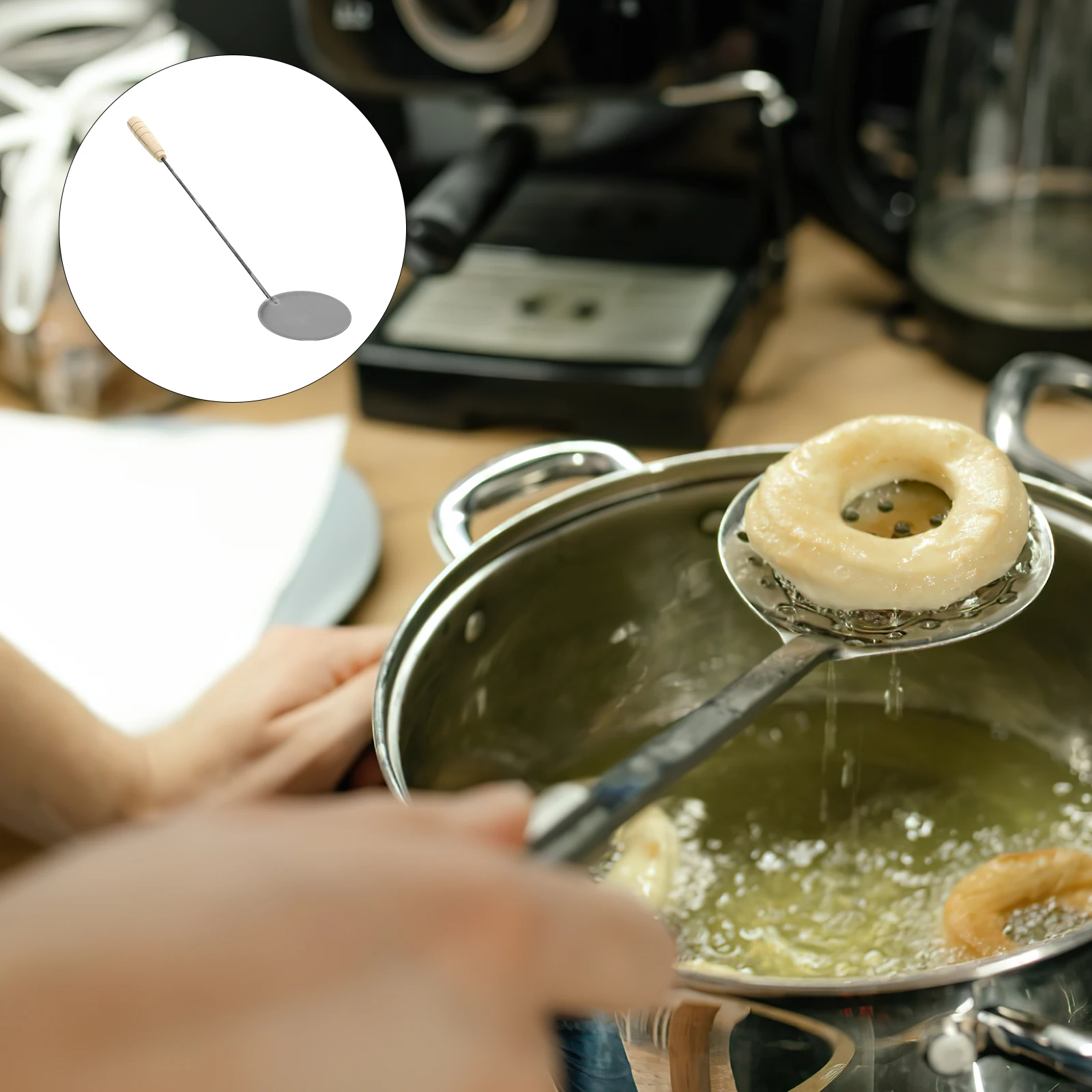 

Fried Snack Mold Spoon Metal Frying Scoop Wood Handle Practical Non-stick Oil Spoons Cooking Accessories Household