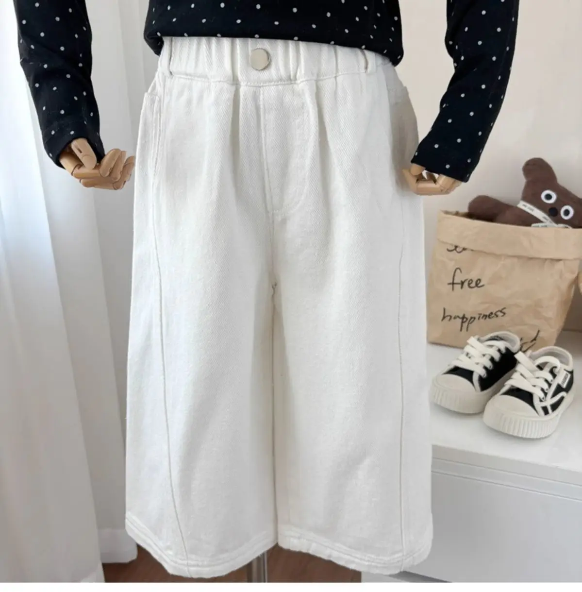 

Spring Autumn Fashion Children's White Jeans Comfortable Fit Kids' Trousers Girls Wide Leg Pants