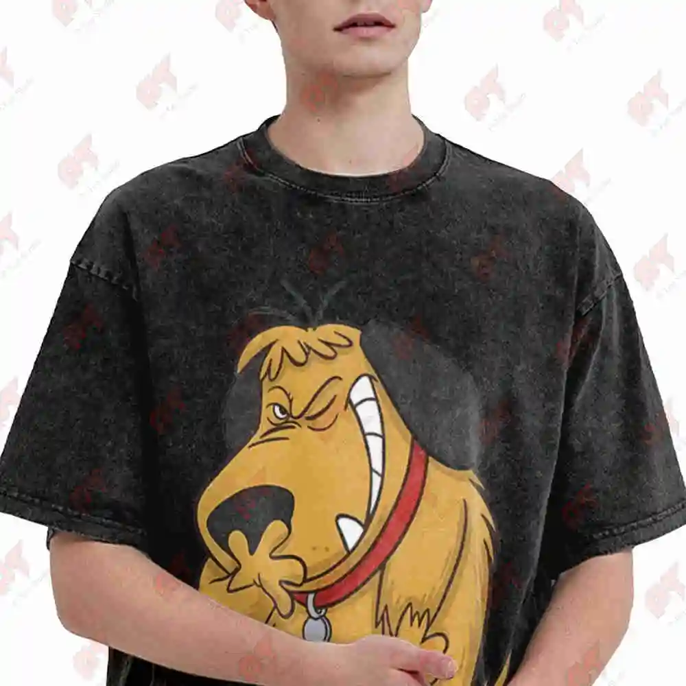 Funny Dog Cartoon Laughing Pet Lover Vintage Washed Tee Pure Cotton T-Shirt
