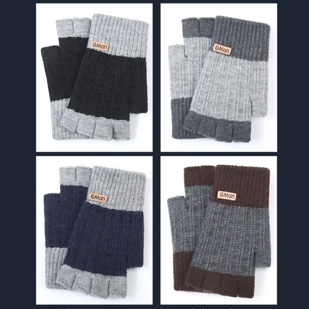 Engrossar luvas térmicas de malha para homens e mulheres, sem dedos, meio dedo, na moda