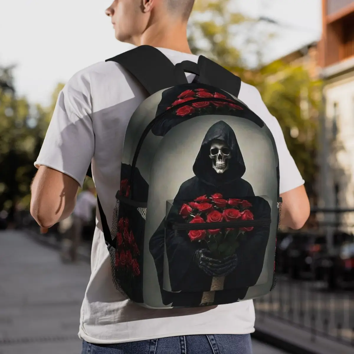 Horror Death Skull Rose Grim Reaper  Backpack Student BookBag Children School Bag Computer Shoulder Bags for Boys Girls