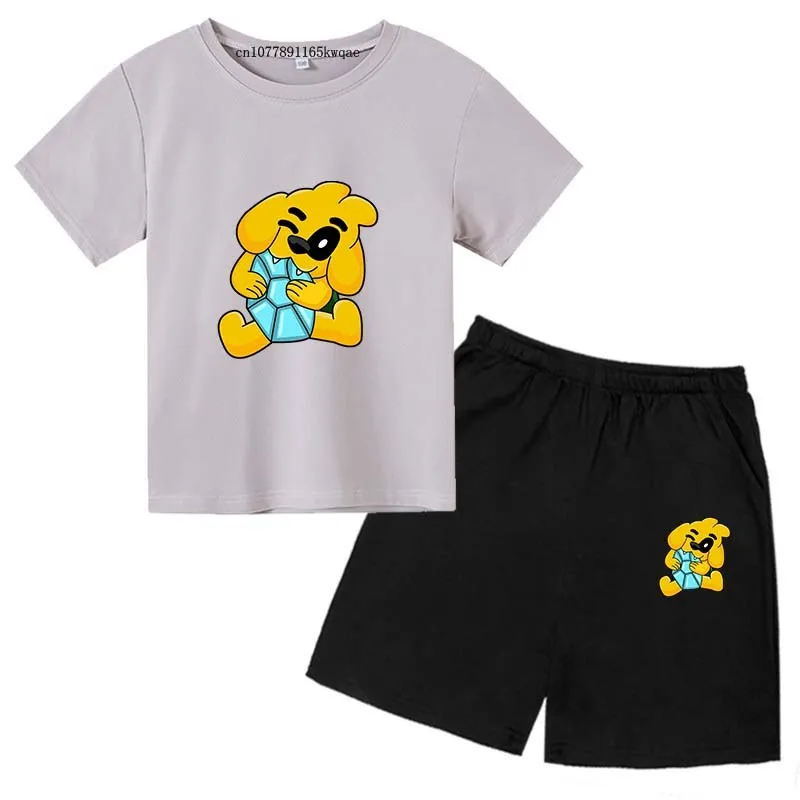 Bambini Cute Dog Print Summer Casual 2 pezzi t-shirt a maniche corte + pantaloni abiti 3-13 anni ragazzi ragazze Streetwear set di vestiti per