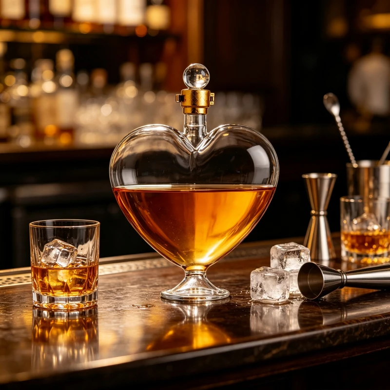 Elegant Heart Shape Whiskey Decanter Glass Liquor Carafe with Crystal Ball Stopper Gift for Couples and Collectors