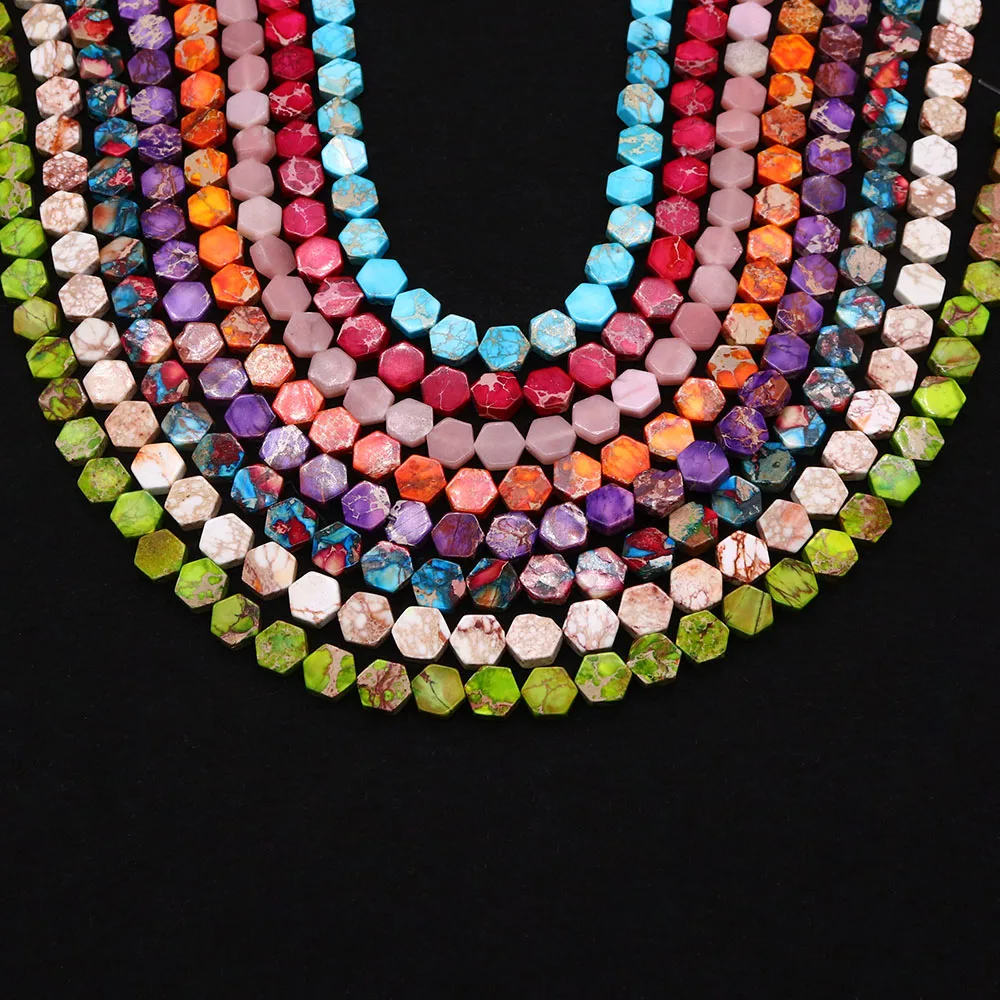 

8x8x3MM Hexagon Natural Stone Emperor Stone Flat Loose Spacer Beads for Jewelry Making Diy Bracelets Earrings Charms Accessories