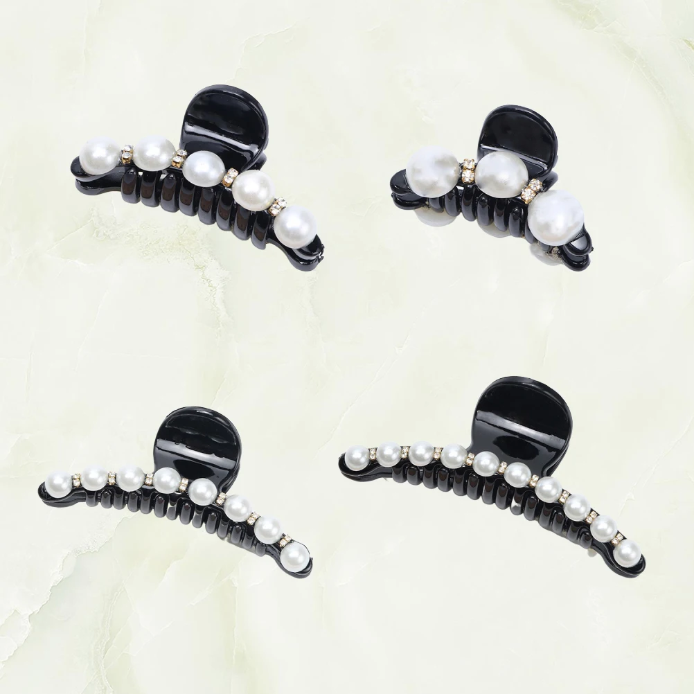 

4pcs Pearl Claw Clips Medium Black Uv Resistant Strong Durable Smooth Bottom Hair Barrettes For Women Girls Stylish Hair