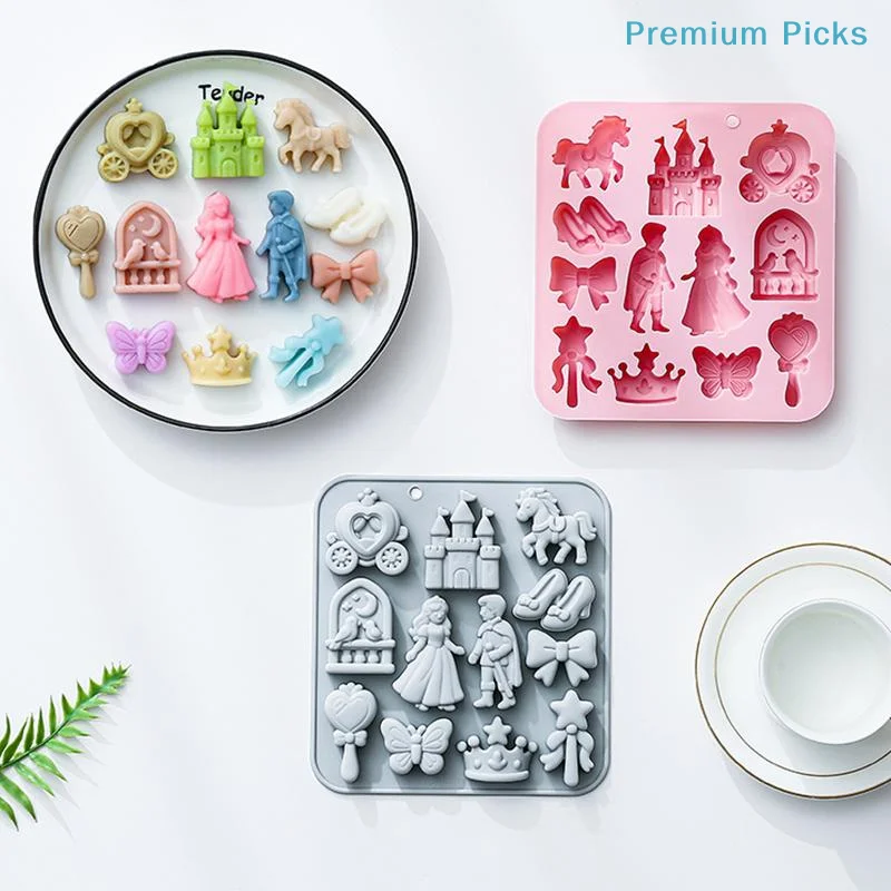 portable3D Bow Silicone Fondant Mold Prince Princess 12 Cavity Castle Horse Mould for Holiday Cake Decoration Events