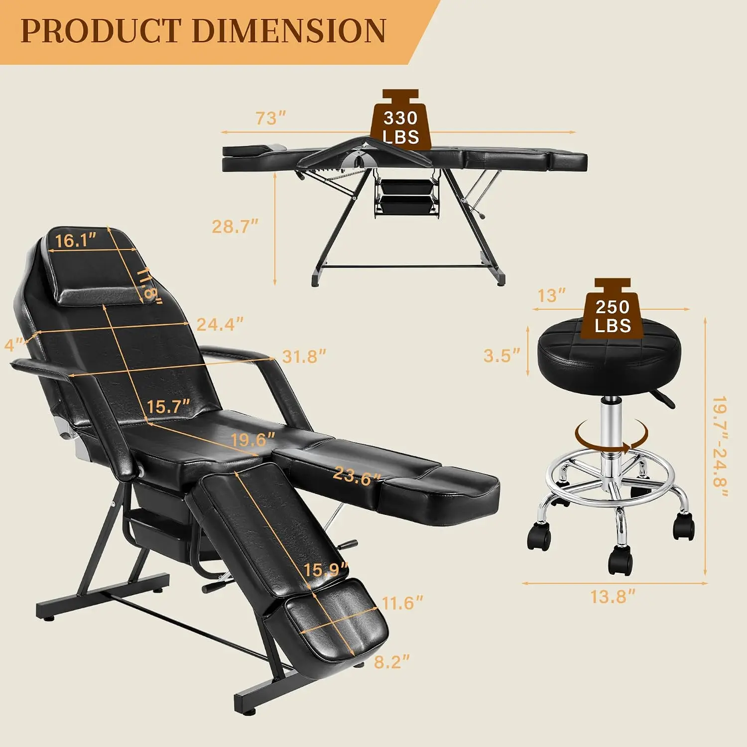 Tattoo Chair for Client, Facial Bed for Esthetician with Hydraulic Stool, Adjustable Massage Table with Split Legs Design, Profe