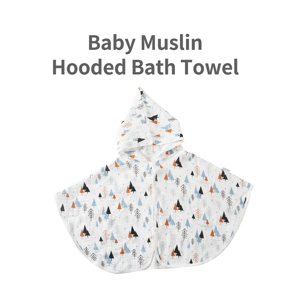 Elinfant 100% cotton one size thinner muslin baby towel for 2-10Y fashion print cartoon bath hooded towel