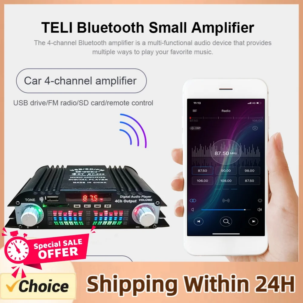 1600W Peak Power HiFi Sound Amplifier FM Radio USB Bluetooth-Compatible Digital HIFI Audio Stereo Power Amplifier Remote Control