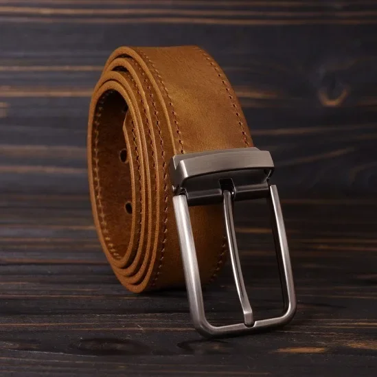 حزام جلد متعثر للرجال بإبزيم تلقائي ولون مصبوغ يدويًا بعرض 3.5 سم #3