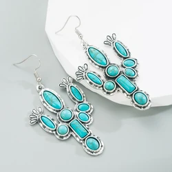 European and American Bohemian Retro Ethnic Style Cactus Turquoise Earrings, Female Temperament, Atmospheric Earrings, Female