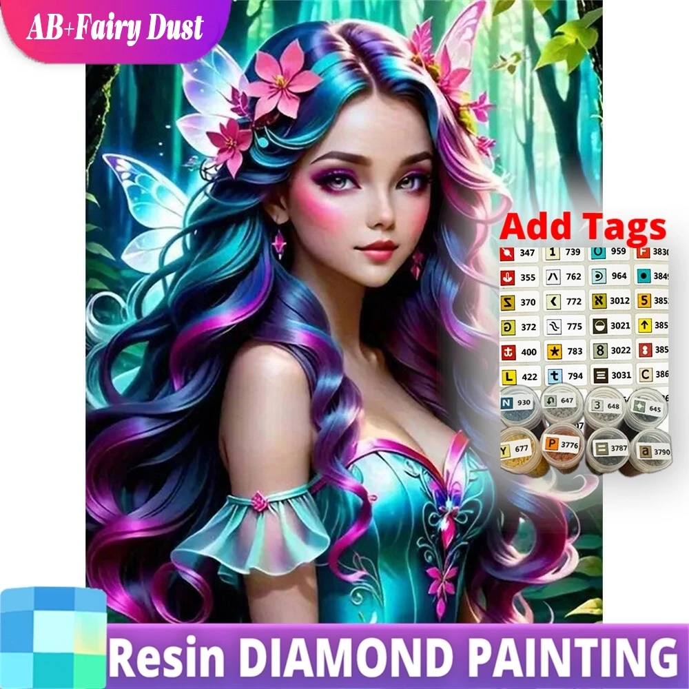 

Смола AB Фея Пыль Женщина Алмазная Мозаика Портрет DIY Наборы для вышивки крестом Картина Эльф Узор Для Взрослых Початковки Праздничные Подарки