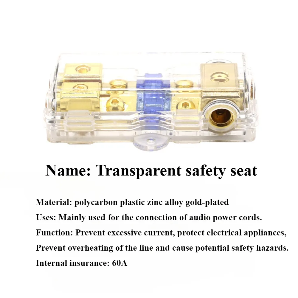 KUERL 60A Pure Copper Fuse Holder with One-to-Two Tabs for Car Audio Modification
