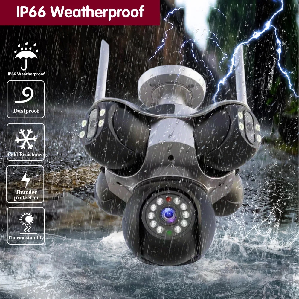 كاميرا أمان بانورامية 4K 25MP واي فاي خارجية مع 5 عدسات و5 شاشات وتتبع تلقائي للمراقبة بالفيديو PTZ CCTV #6