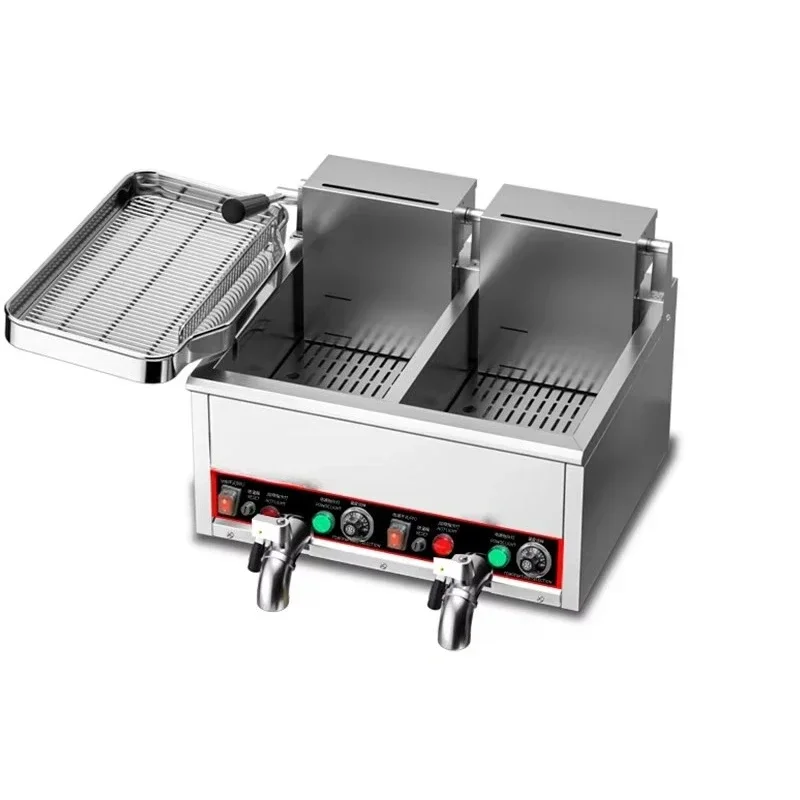 Commercial Double Tank Electric Deep Fryer Stainless Steel Chicken Fryer with Large Diameter Drain Valve