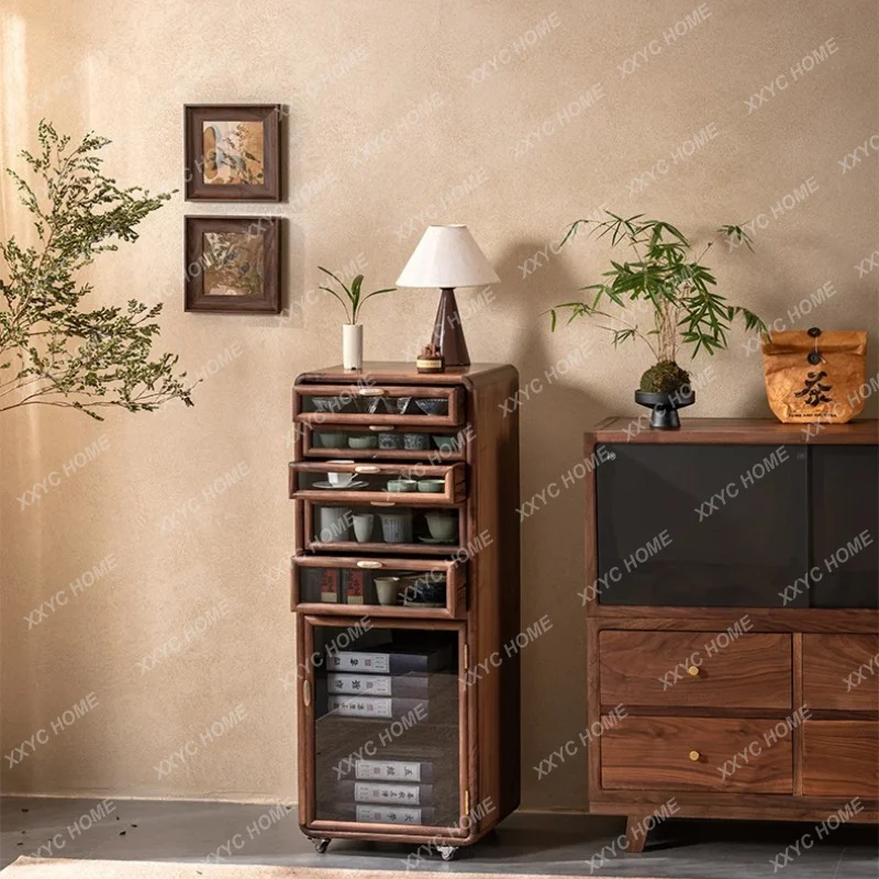 XXVintage Black Walnut Tea Set Display Jewelry American Style Sofa Side Cabinet