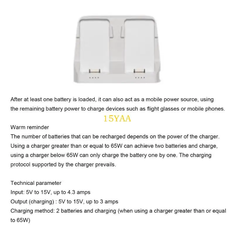 

15YA Small Parallel Charging Hub Dock Base Charging Adapter Fast Double Battery Charging Power Adapter for Flip UAV