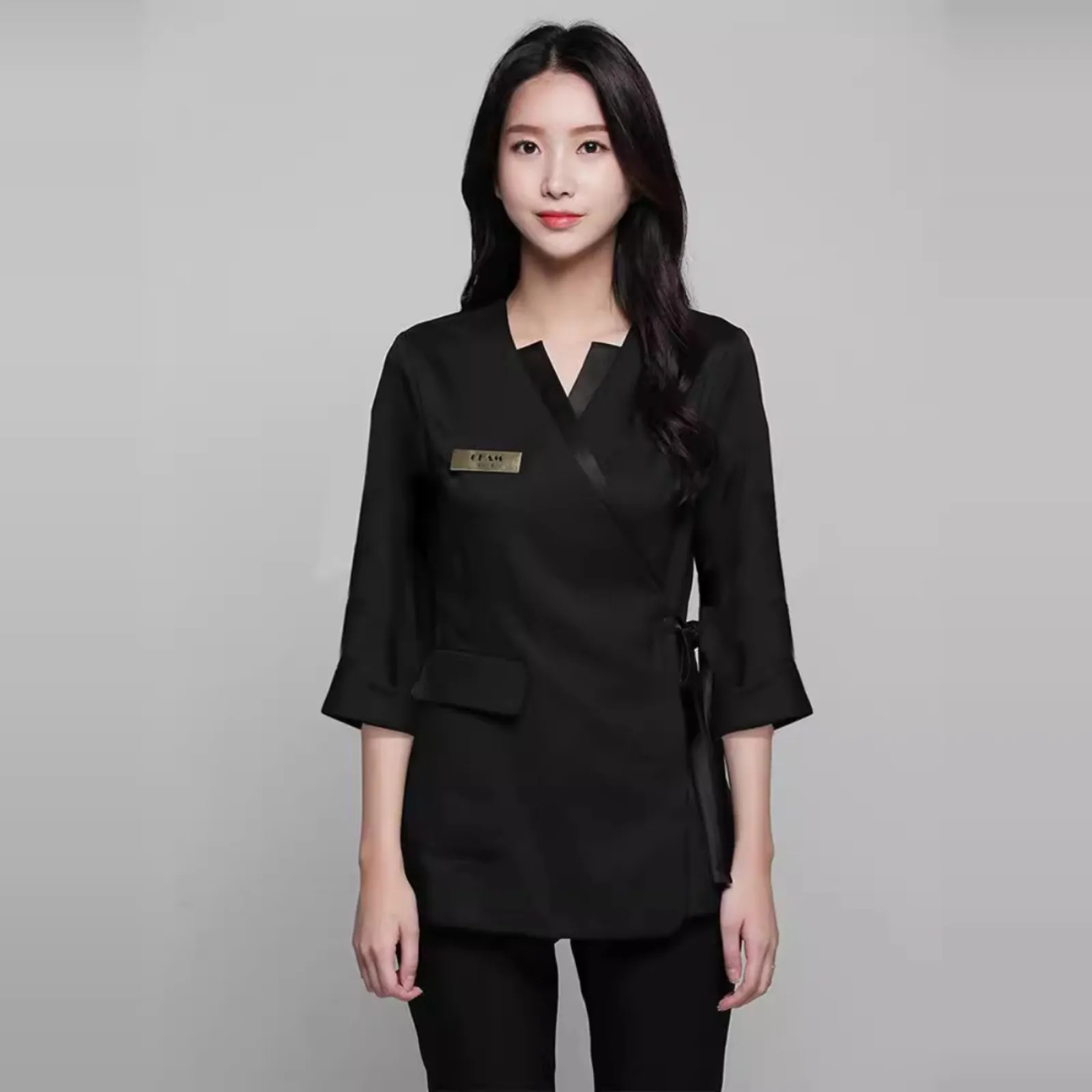 

Невыцветающий черный деловой костюм для администраторов, косметологов, высококлассной униформы для работы в салонах красоты, элегантный корпоративный наряд