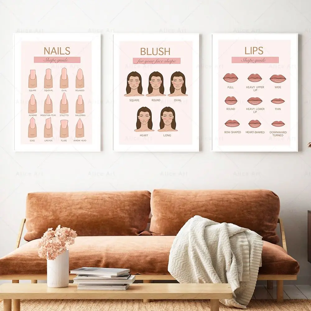 Fashion Nail Hand Manicure Blush Lips Poster Beauty Makeup Wall Art Canvas Painting Print Wall Pictures Beauty Salon Room Decor