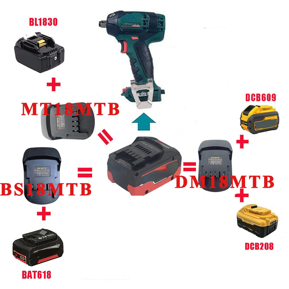 Conversor de Adaptador para Makita Dewalt para Bosch Milwaukee Li-ion Battery para Metabo Tool Mt18mtb Dm18mtb Bs18mtb