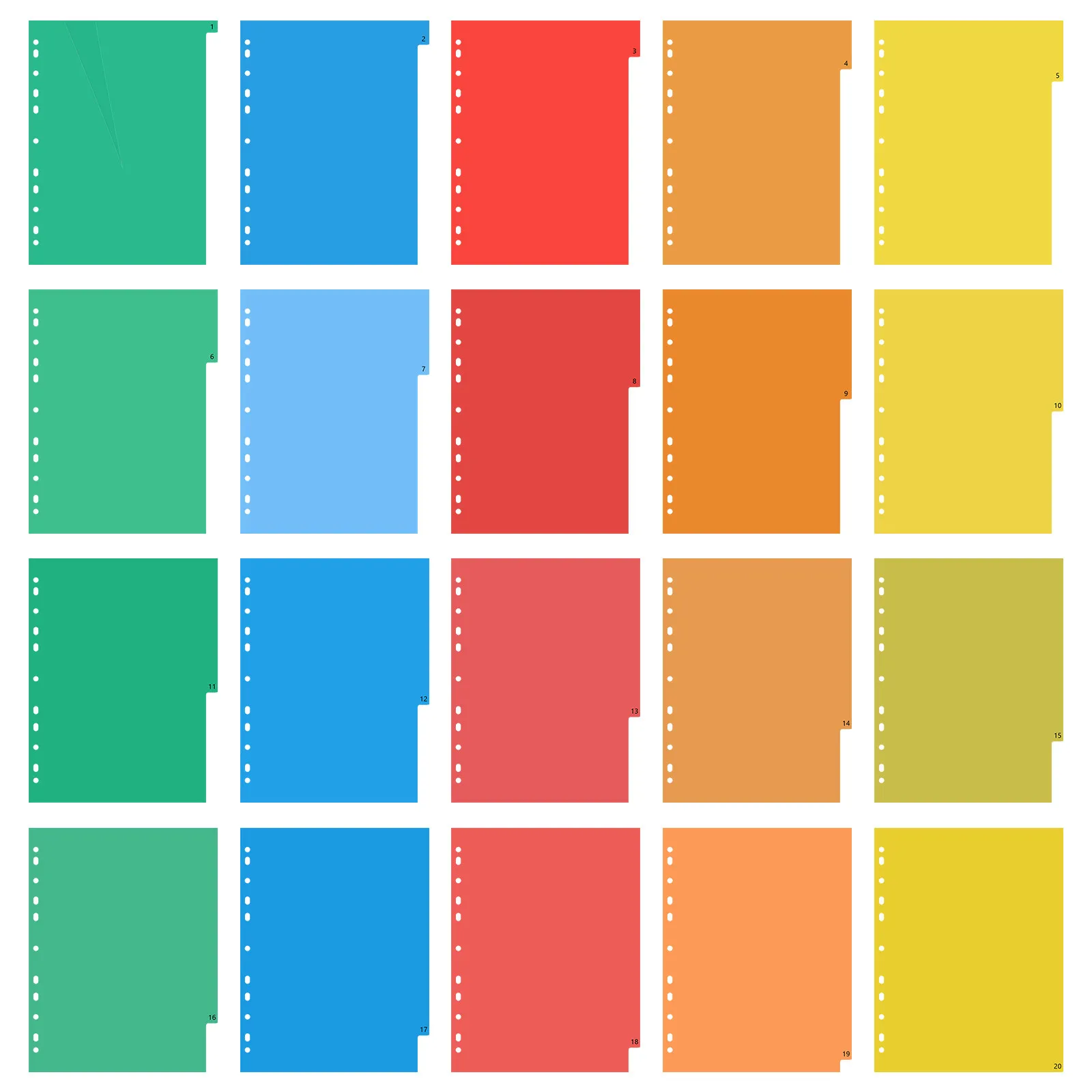 20 Pages A4 Colorful Index Tab Dividers Plastic Binder Organizer for Document Classification Easy Finding Material