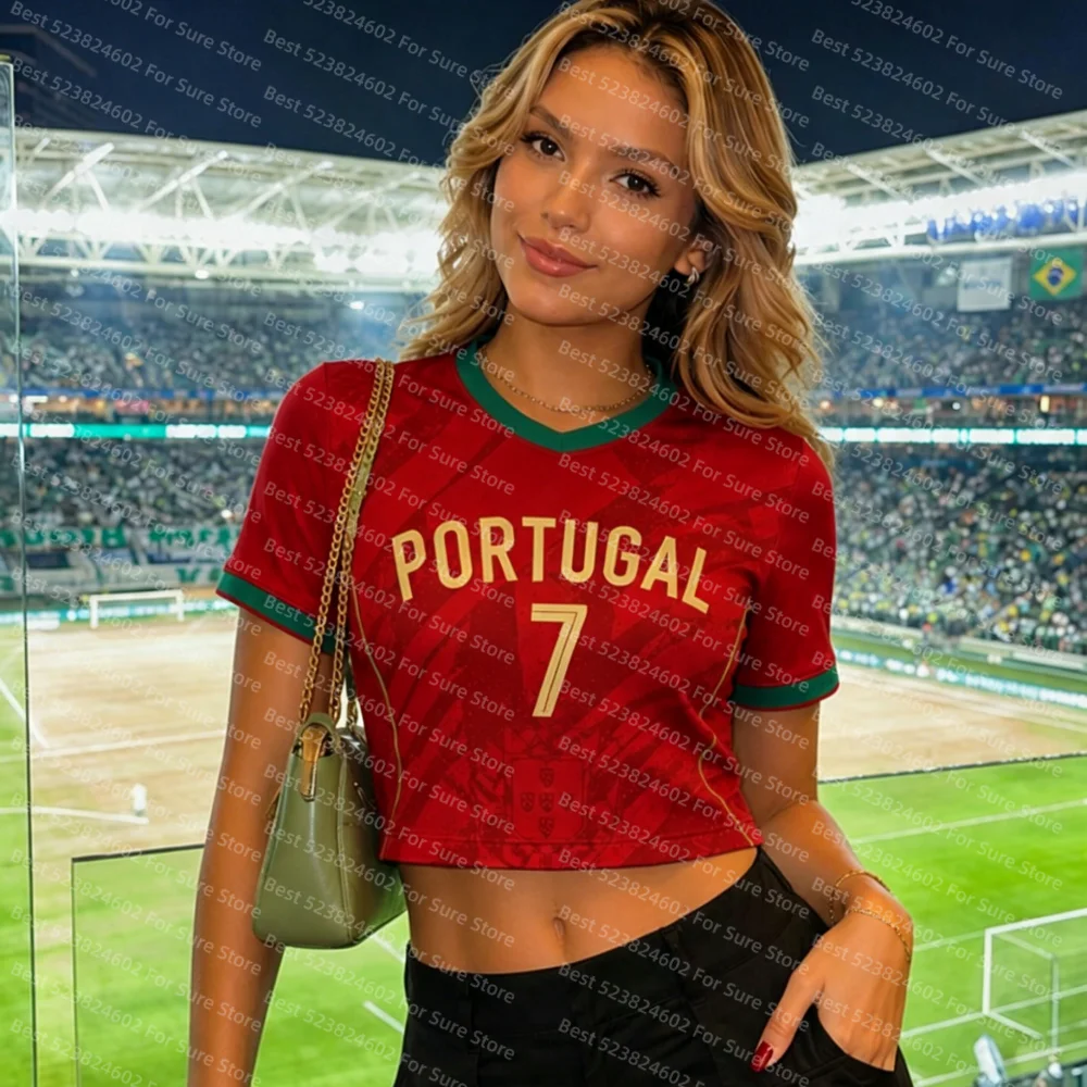 Womens National Team Soccer Crop Top Casual O Neck Short Sleeve Football shirt Women Jersey Cheerleading Shirt for Sports Fans