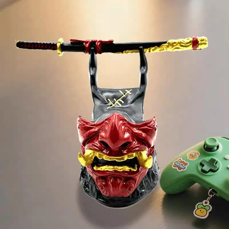 Oni Samurai Mask Controller Stand Gothic Demon Face Gamepad Holder for Gaming Desk Decor Collectible