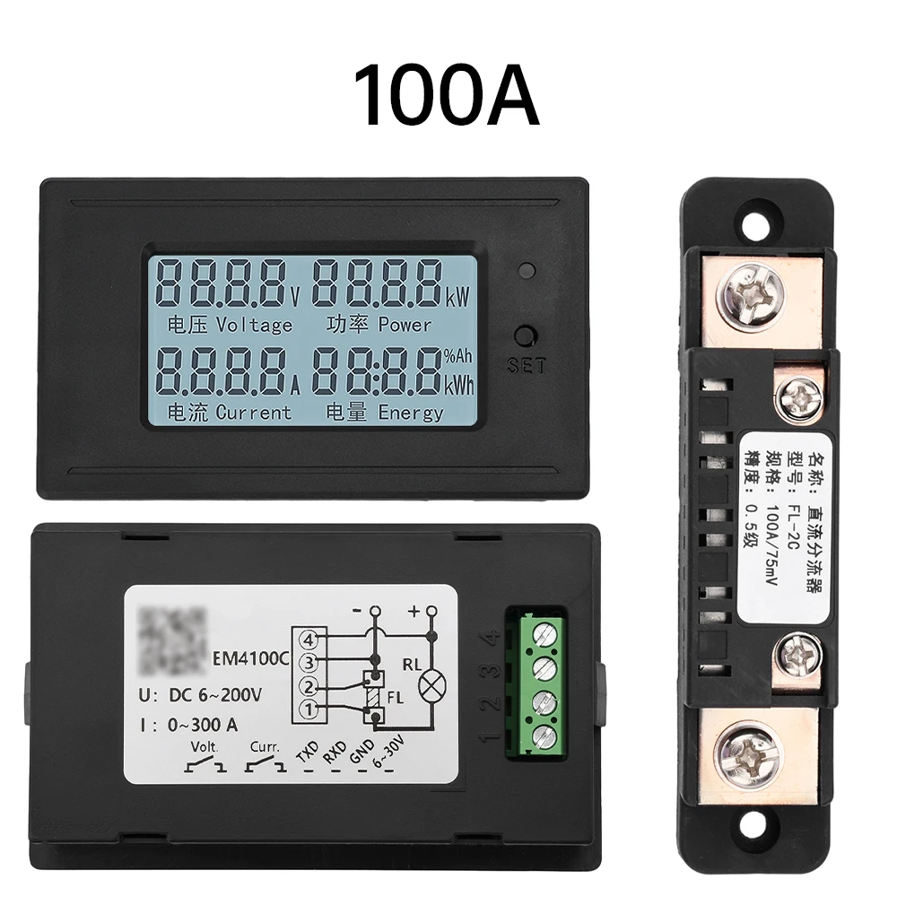 DC 6-200V 20/50/100A Digital Display Battery Voltage Ammeter Power Meter Battery Level Indicator With Shunt