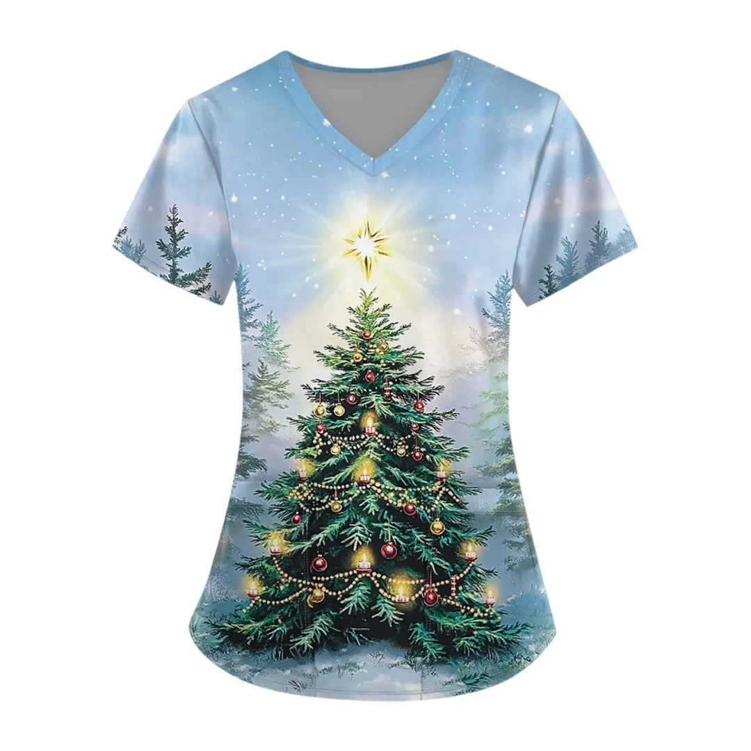 Weihnachten Danke Geben Krankenschwester Uniformen Drucken Kurzarm Pet Scrubs Kostüm Damen Kurzarm Top Arbeits Uniform Kleidung
