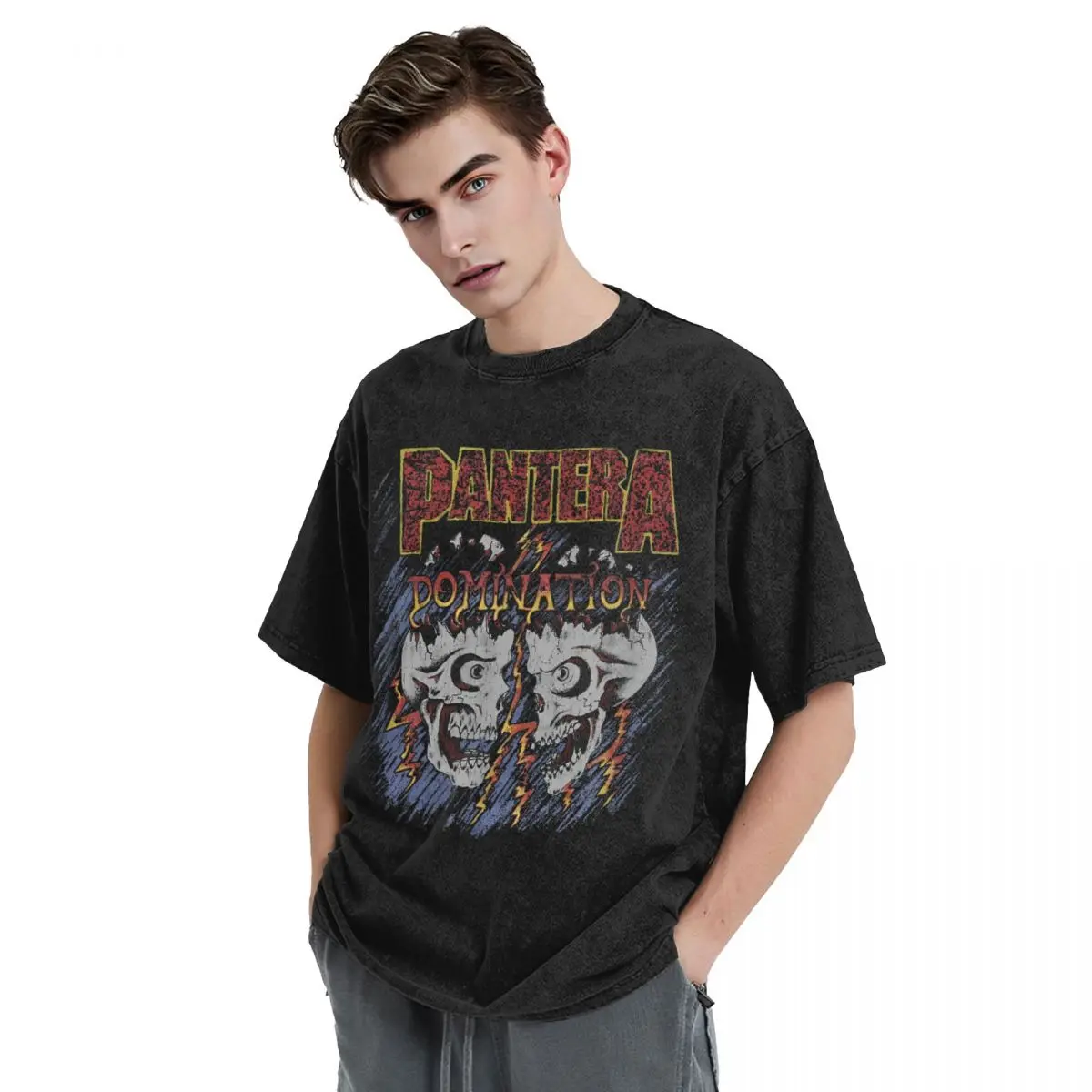 Washed T Shirt Domination Metal Band Rock Hip Hop Novelty T-Shirts Harajuku Pantera Streetwear Cotton Graphic Printed Tops Tees